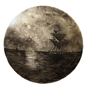 Vintag Plate with Hand Painted Ship-Home Decor